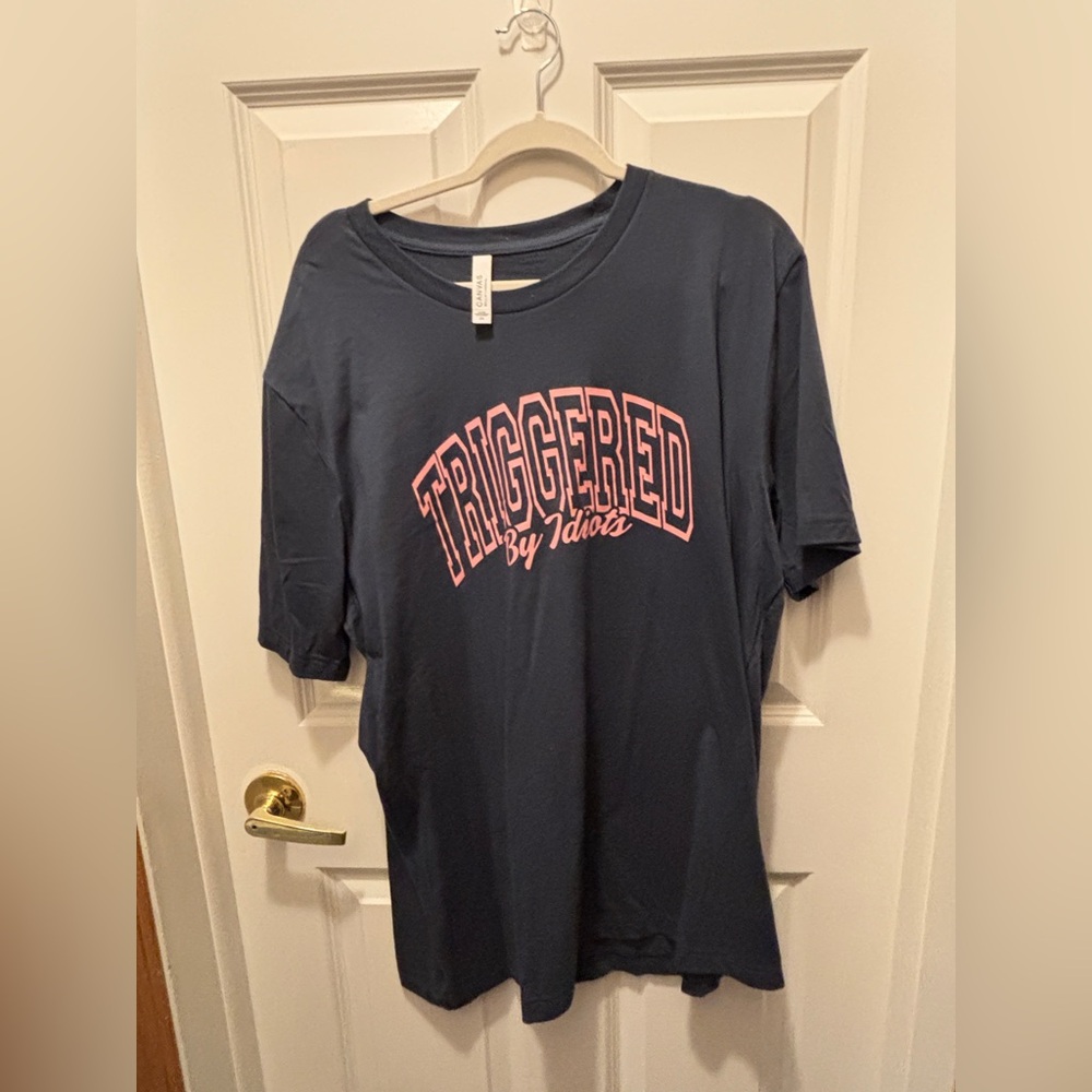 Triggered by idiots Bella canvas Graphic T-Shirt in Navy and Pink nwot